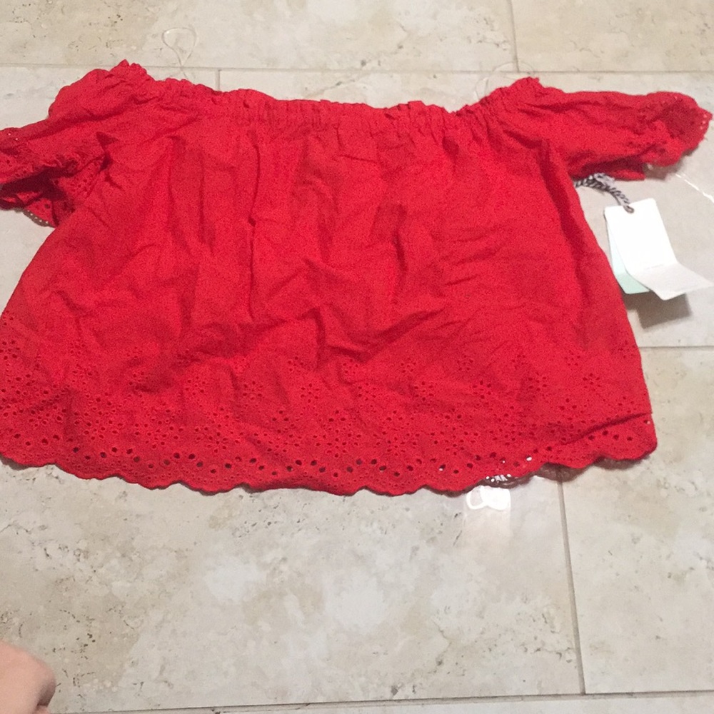 red off the shoulder top